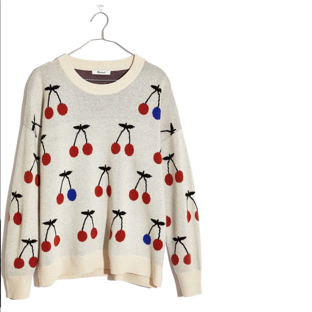 New Madewell printed cherry sweater xs